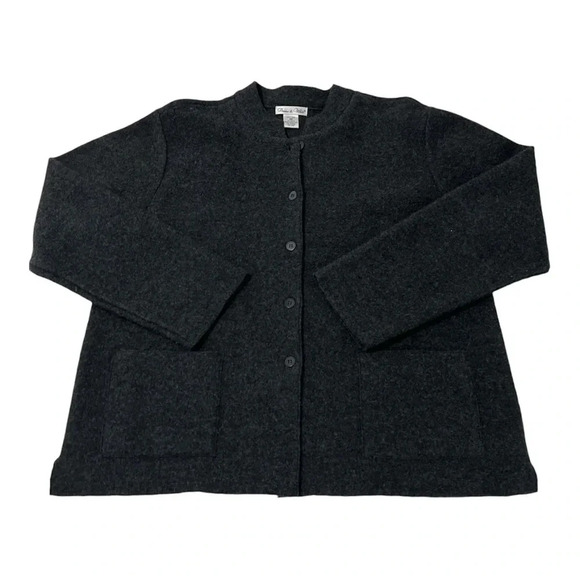 Deane & White Sweater Jacket Women’s Medium Gray Wool Pockets Cardigan Vtg - Picture 1 of 13